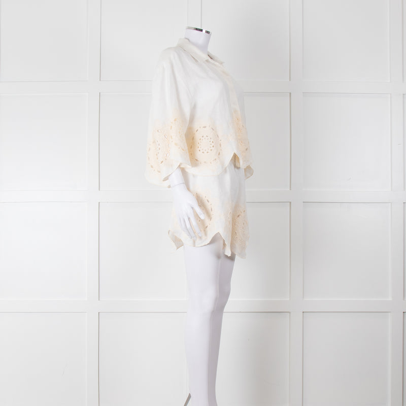 Greek Achaic Kori White Linen Broderie Anglaise Co-Ord