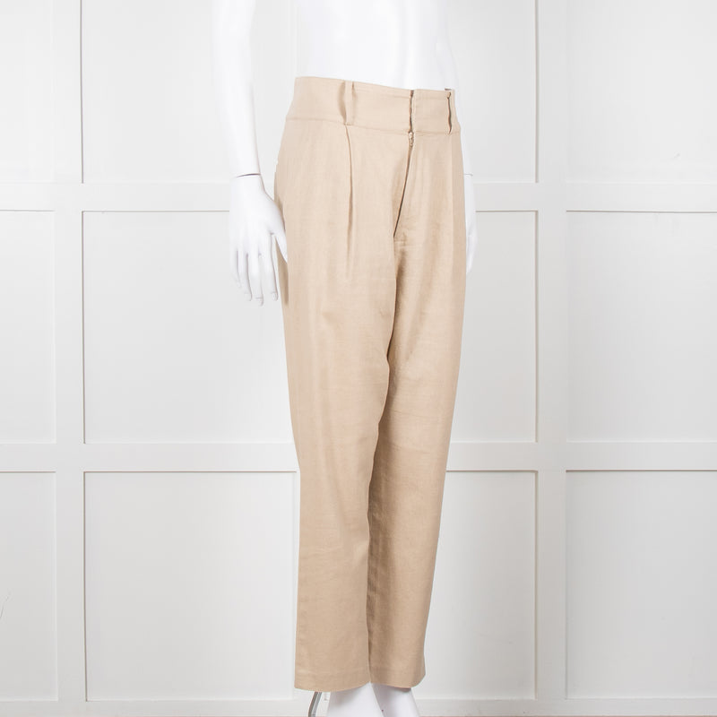 Anine Bing Beige Linen Trousers With Front Pleats