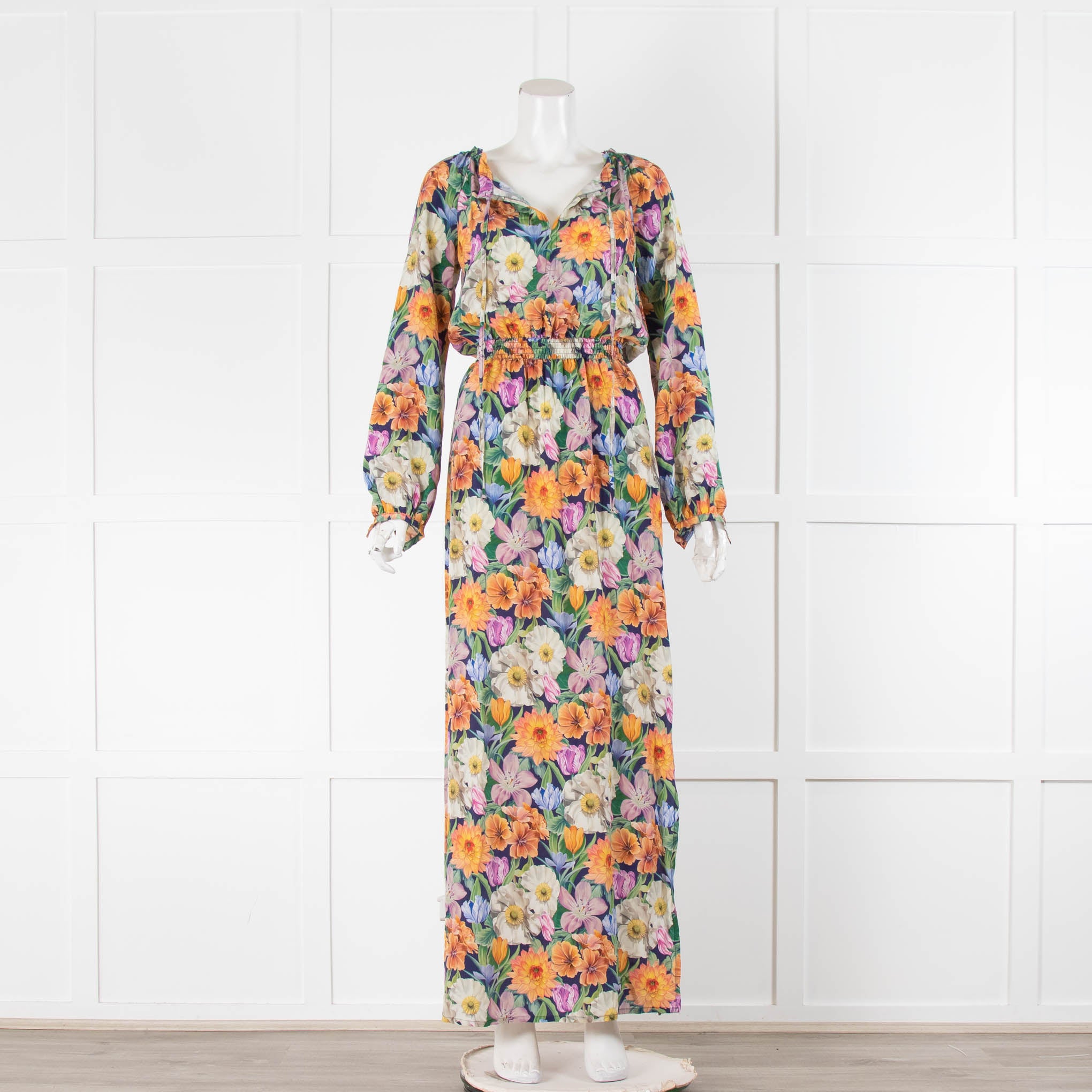 Ridley Green Orange Floral Silk Long Sleeve Maxi Dress – Phoenix Style