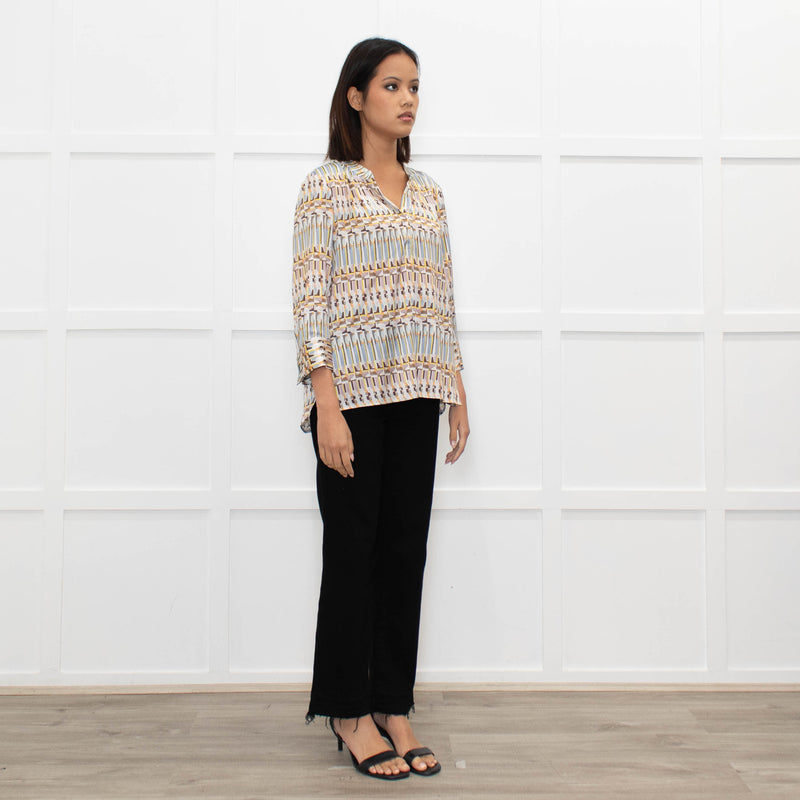Dea Kudibal White Brown Blue Geometric Print Top