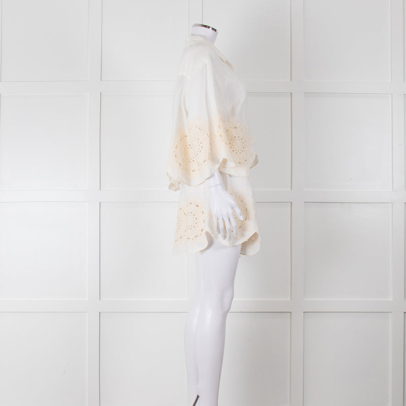 Greek Achaic Kori White Linen Broderie Anglaise Co-Ord