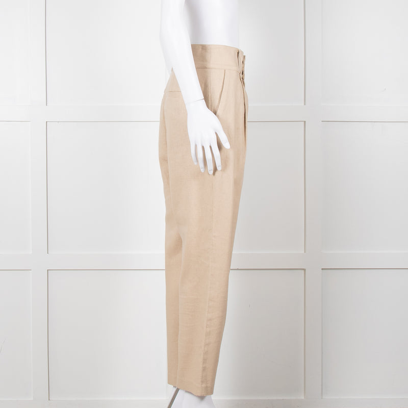 Anine Bing Beige Linen Trousers With Front Pleats