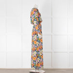 Ridley Green Orange Floral Silk Long Sleeve Maxi Dress