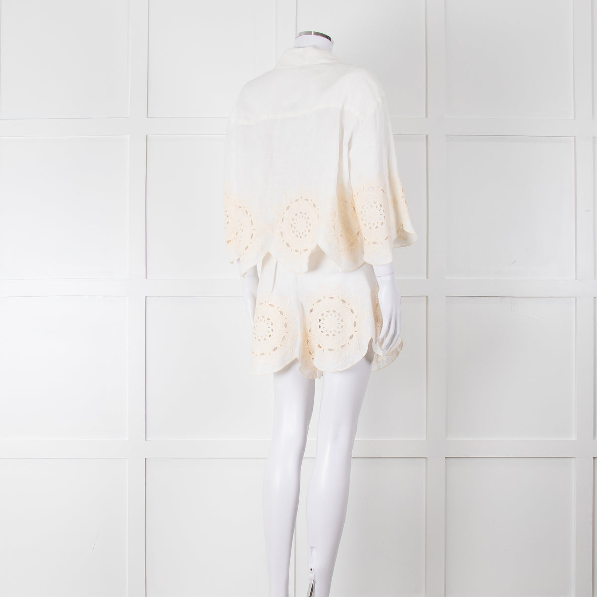 Greek Achaic Kori White Linen Broderie Anglaise Co-Ord