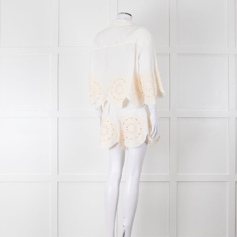 Greek Achaic Kori White Linen Broderie Anglaise Co-Ord