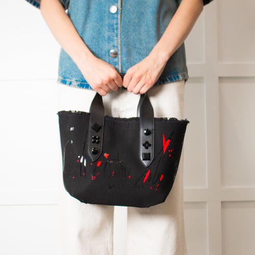 Christian Louboutin Black Canvas Red Print Frangibus Tote