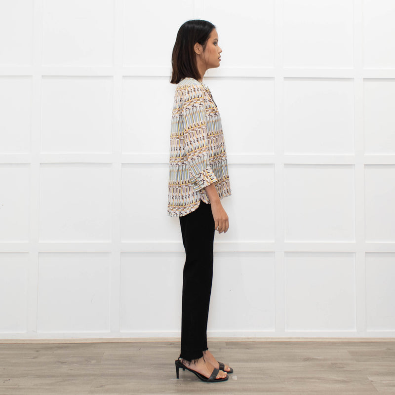 Dea Kudibal White Brown Blue Geometric Print Top
