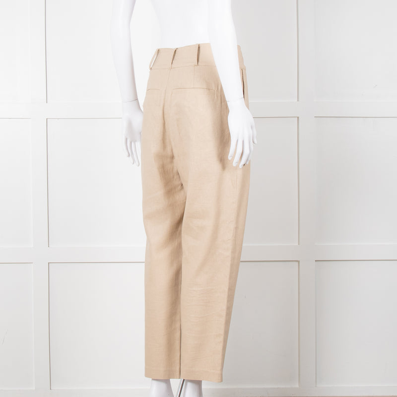 Anine Bing Beige Linen Trousers With Front Pleats