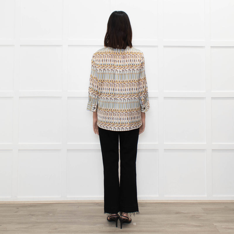 Dea Kudibal White Brown Blue Geometric Print Top