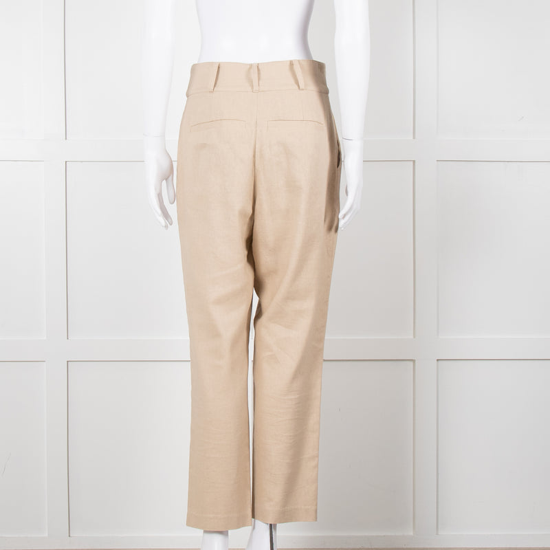 Anine Bing Beige Linen Trousers With Front Pleats