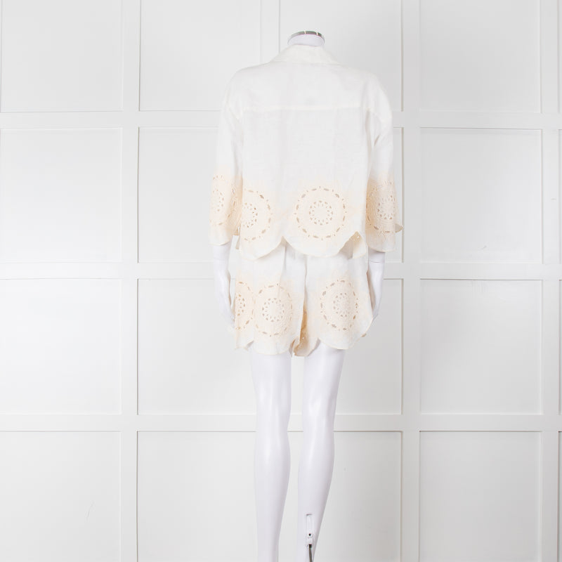 Greek Achaic Kori White Linen Broderie Anglaise Co-Ord