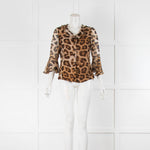 Ridley Brown Animal Print Silk Frill Trim Blouse