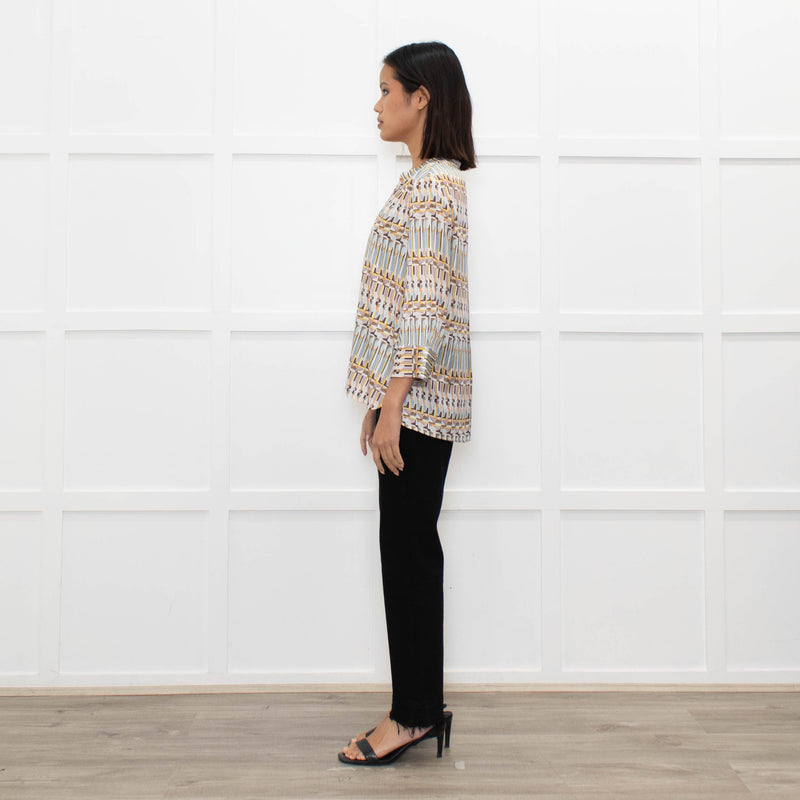 Dea Kudibal White Brown Blue Geometric Print Top