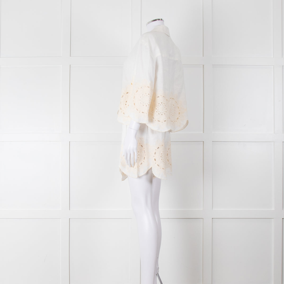 Greek Achaic Kori White Linen Broderie Anglaise Co-Ord