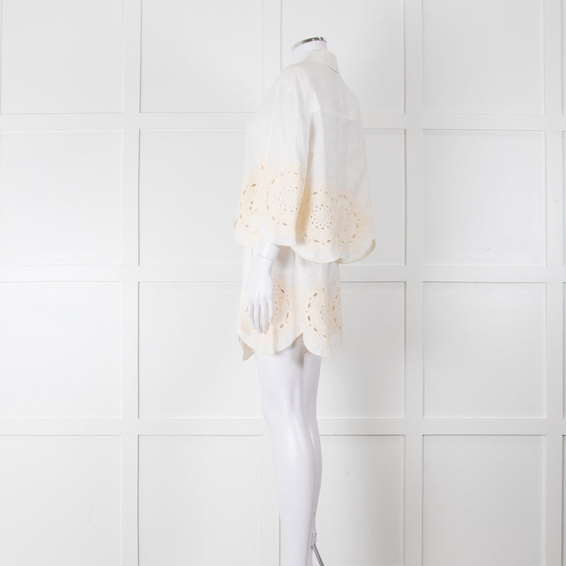 Greek Achaic Kori White Linen Broderie Anglaise Co-Ord
