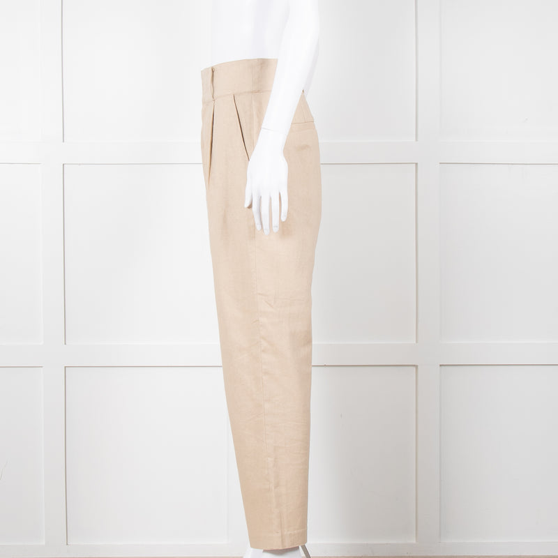 Anine Bing Beige Linen Trousers With Front Pleats