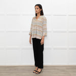 Dea Kudibal White Brown Blue Geometric Print Top