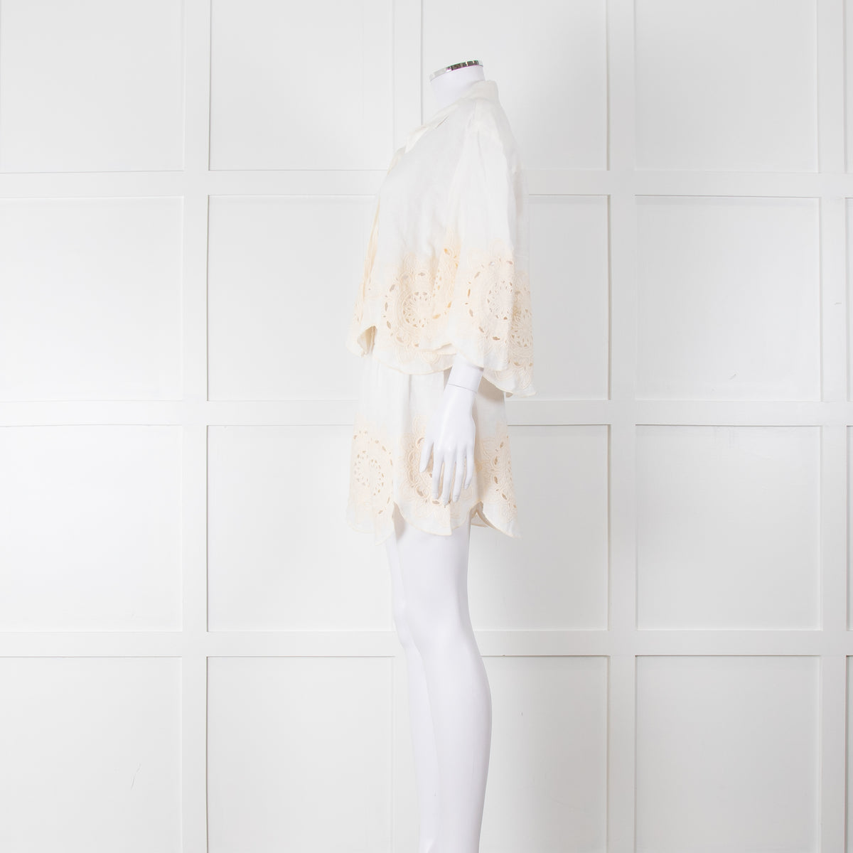Greek Achaic Kori White Linen Broderie Anglaise Co-Ord