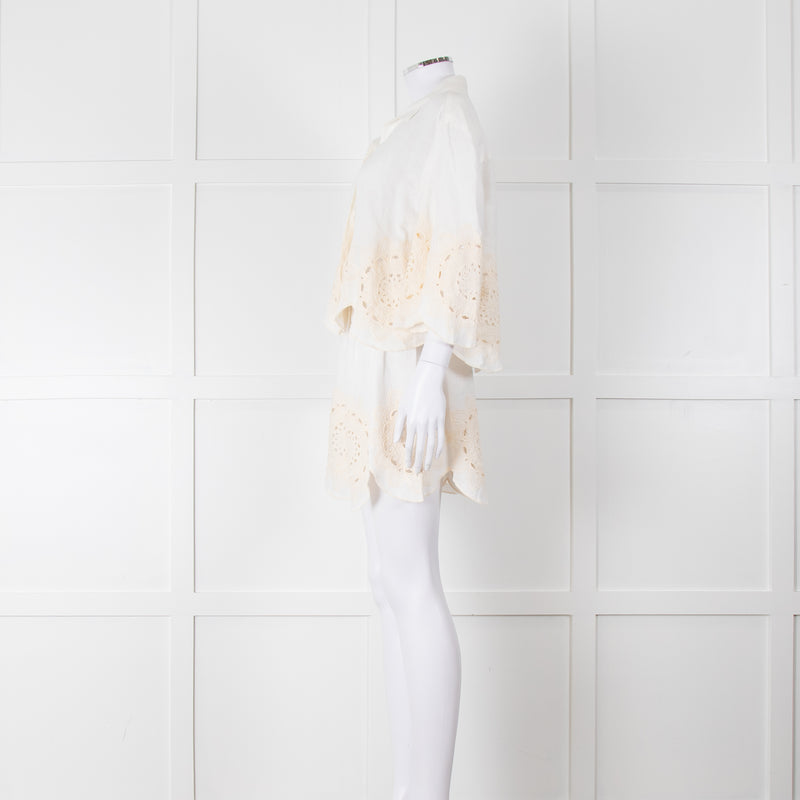 Greek Achaic Kori White Linen Broderie Anglaise Co-Ord