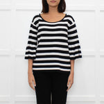 Claudie Pierlot Black White Striped Frill Sleeve Top