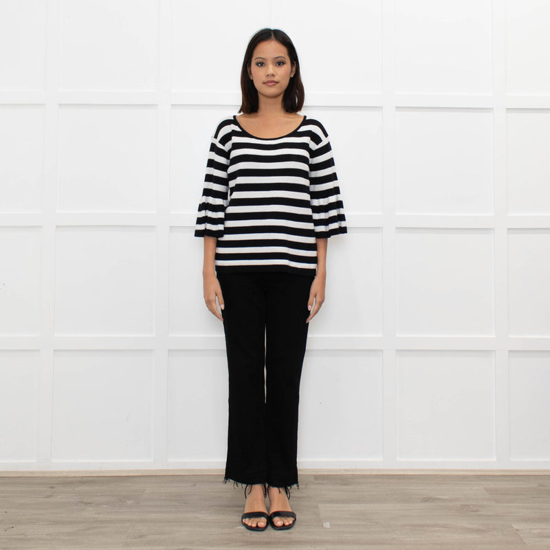 Claudie Pierlot Black White Striped Frill Sleeve Top