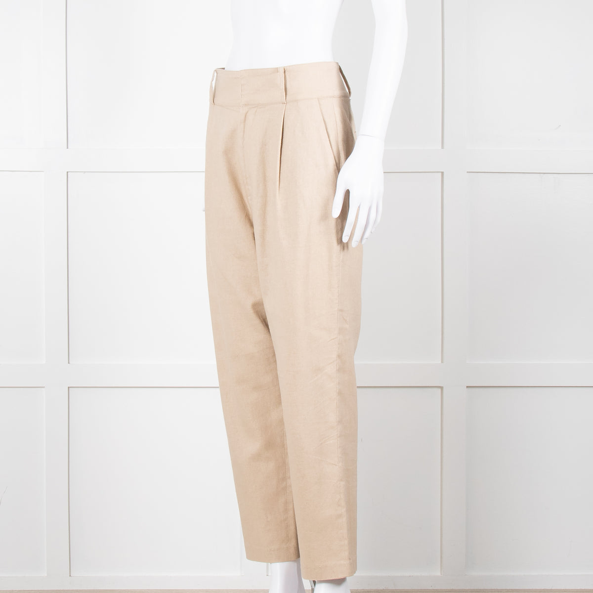 Anine Bing Beige Linen Trousers With Front Pleats