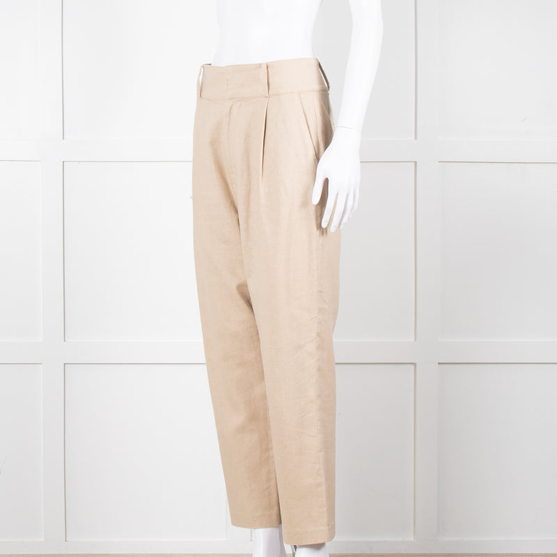 Anine Bing Beige Linen Trousers With Front Pleats