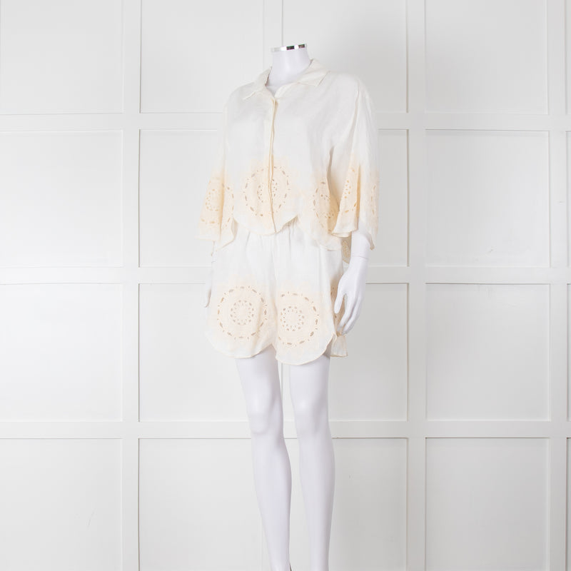 Greek Achaic Kori White Linen Broderie Anglaise Co-Ord