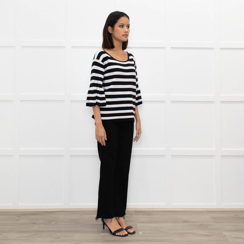 Claudie Pierlot Black White Striped Frill Sleeve Top
