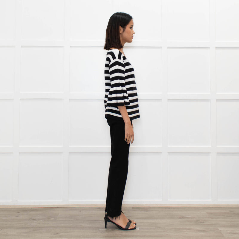 Claudie Pierlot Black White Striped Frill Sleeve Top
