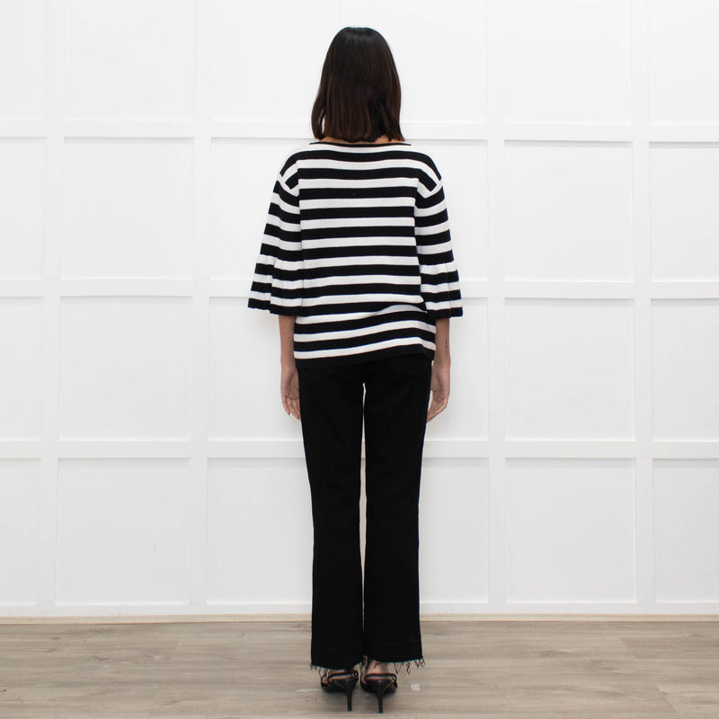 Claudie Pierlot Black White Striped Frill Sleeve Top