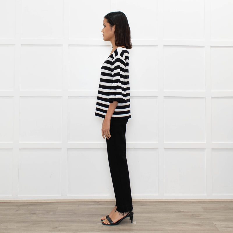Claudie Pierlot Black White Striped Frill Sleeve Top