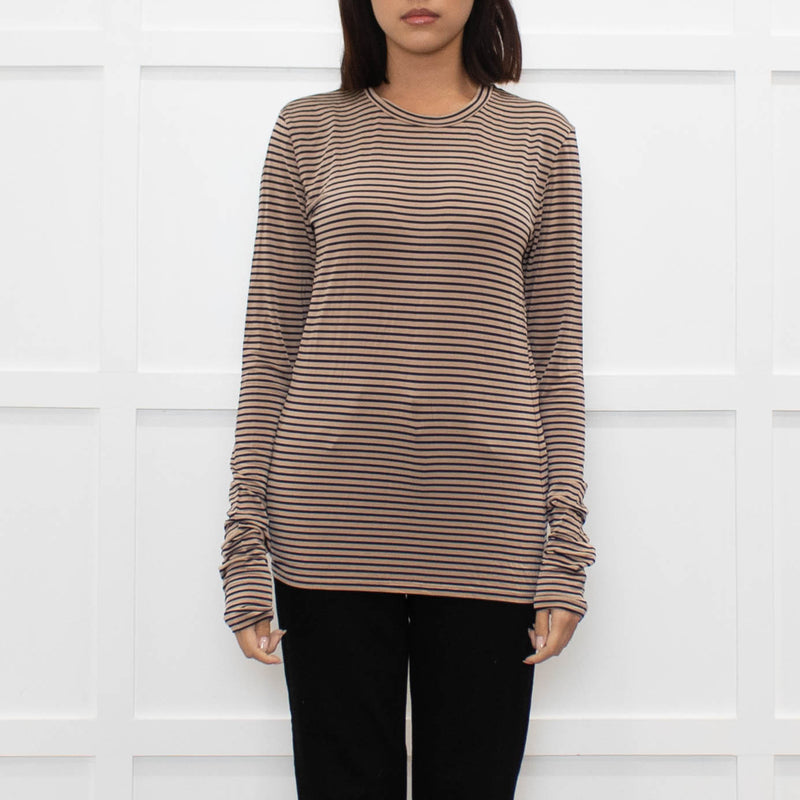 Max Mara Studio Beige Blue Striped Long Sleeve Top