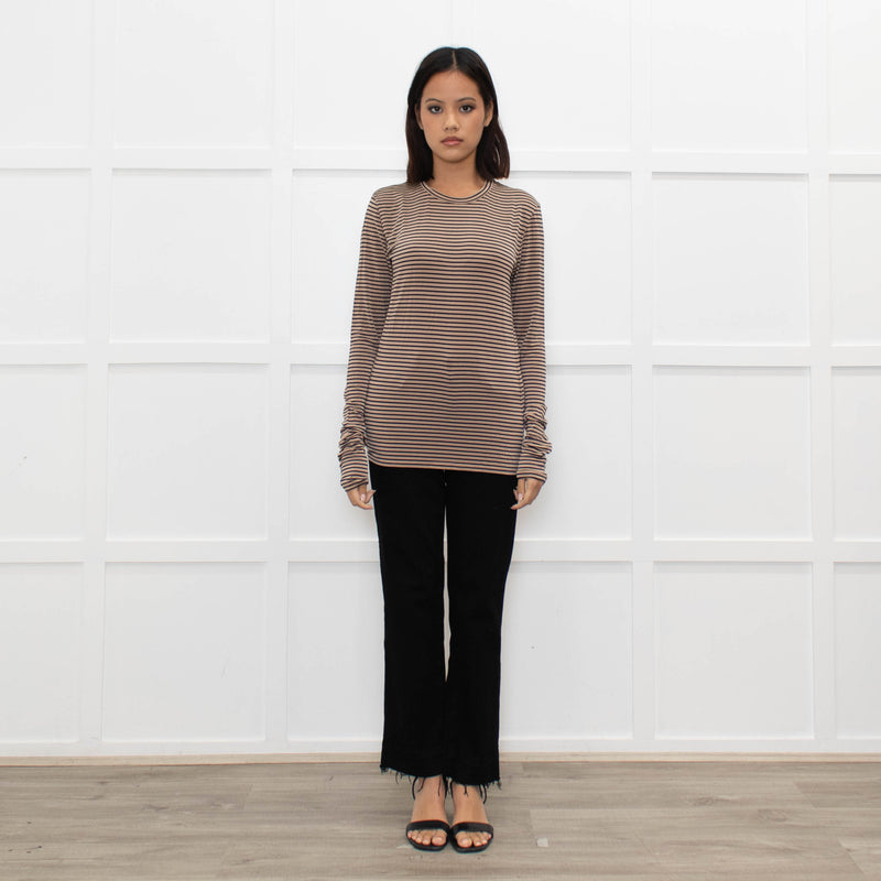 Max Mara Studio Beige Blue Striped Long Sleeve Top