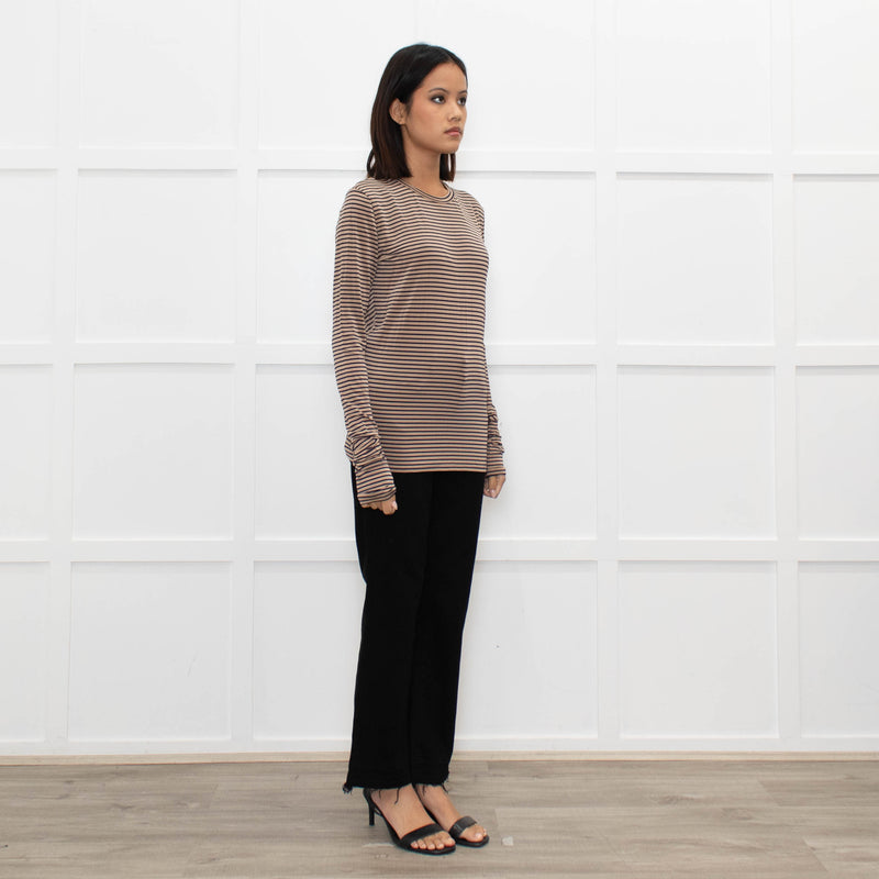 Max Mara Studio Beige Blue Striped Long Sleeve Top