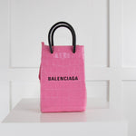 Balenciaga Pink Croc Phone Holder Bag with Long Strap