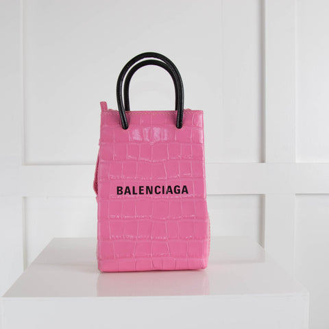 ショルダーバッグ・ポシェット BALENCIAGA Shopping Phone Holder in Pink Leather Sell Balenciaga Shopping Phone Holder Bag - Fuchsia