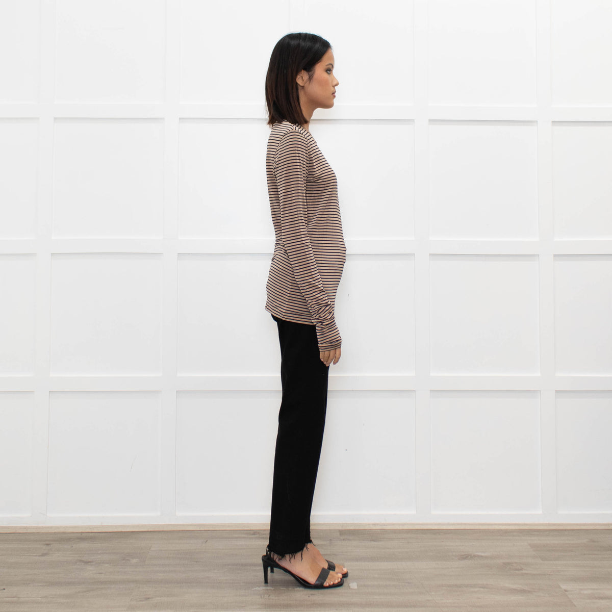Max Mara Studio Beige Blue Striped Long Sleeve Top