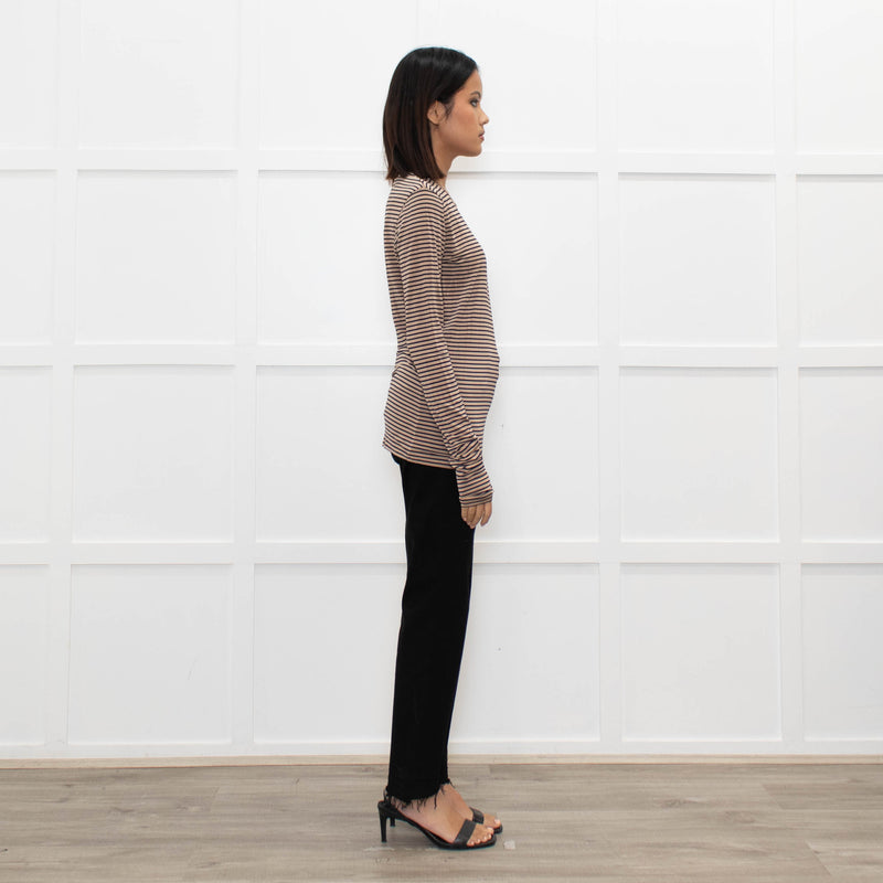 Max Mara Studio Beige Blue Striped Long Sleeve Top