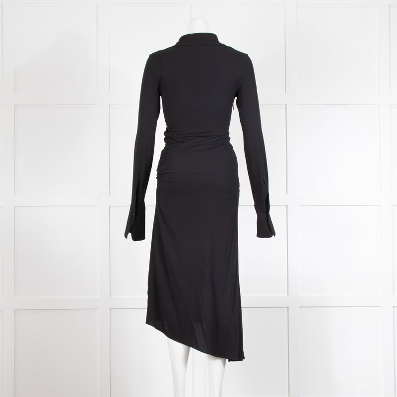 Petar Petrov Black Stretch Silk Wrap Dress With Gathering Detail