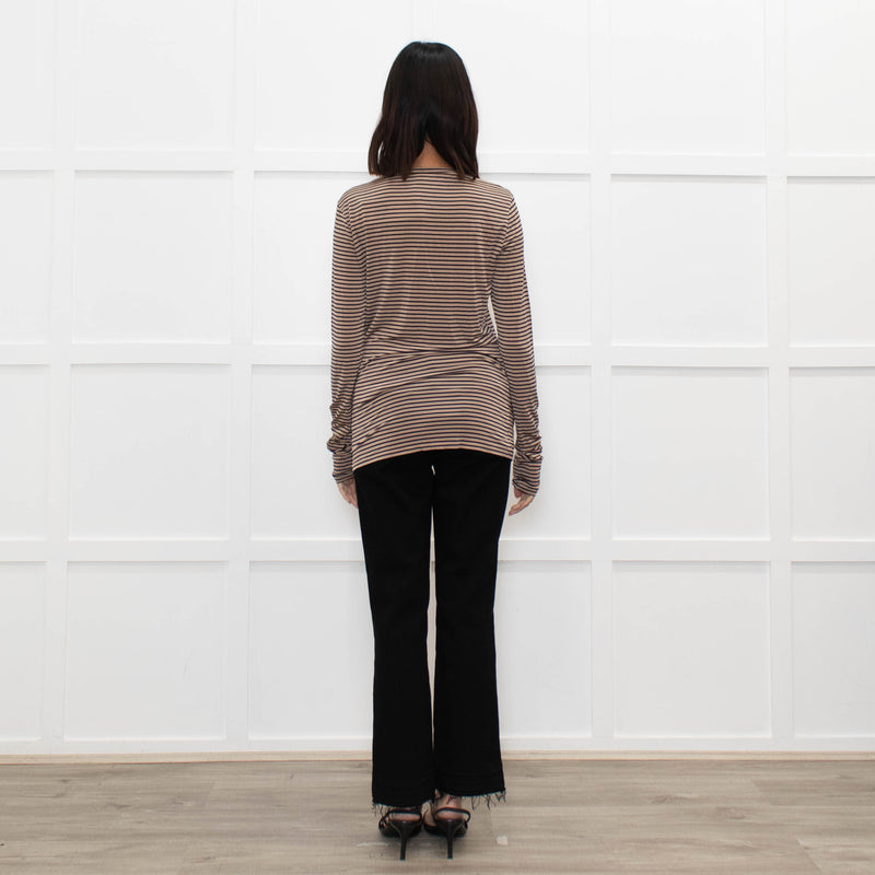 Max Mara Studio Beige Blue Striped Long Sleeve Top