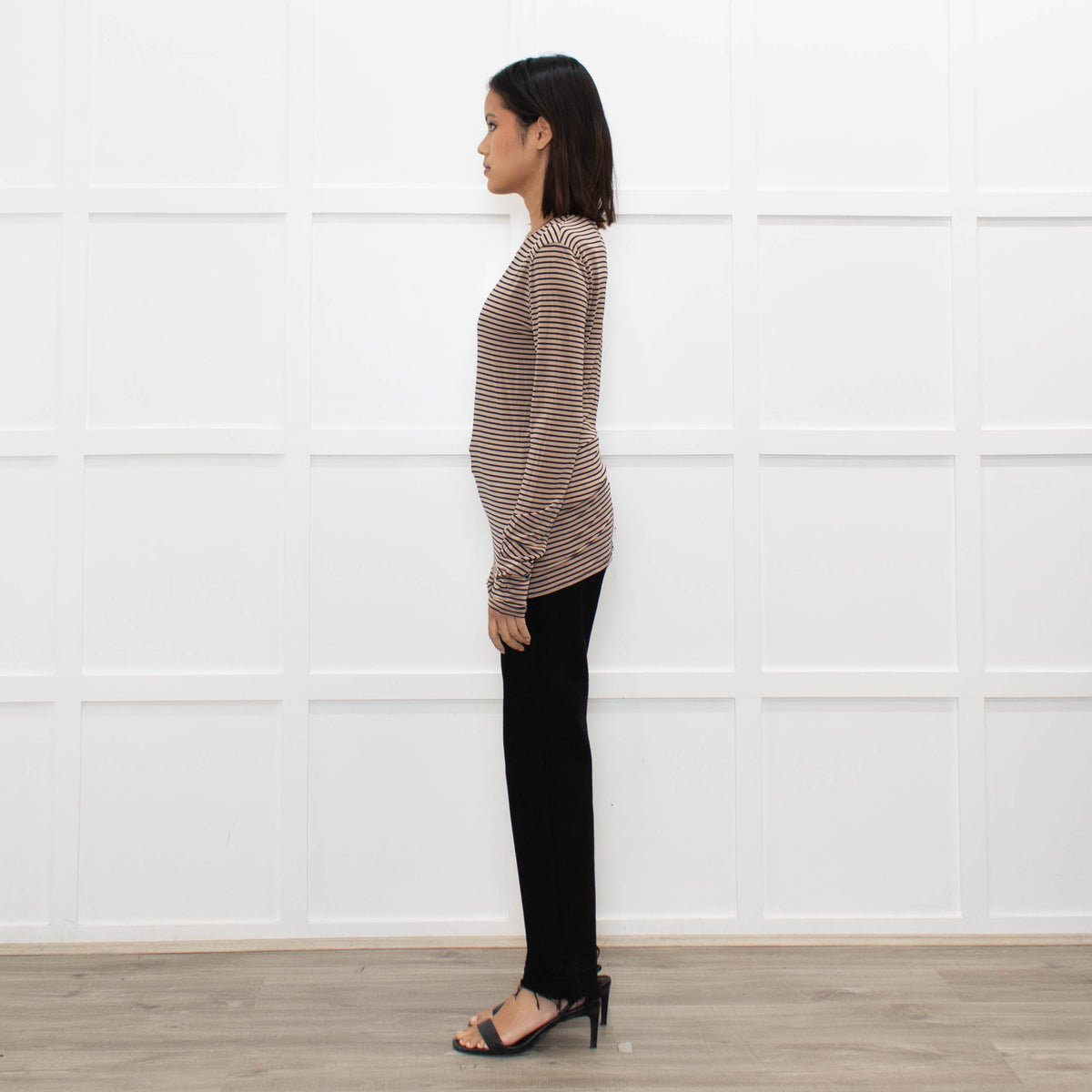 Max Mara Studio Beige Blue Striped Long Sleeve Top