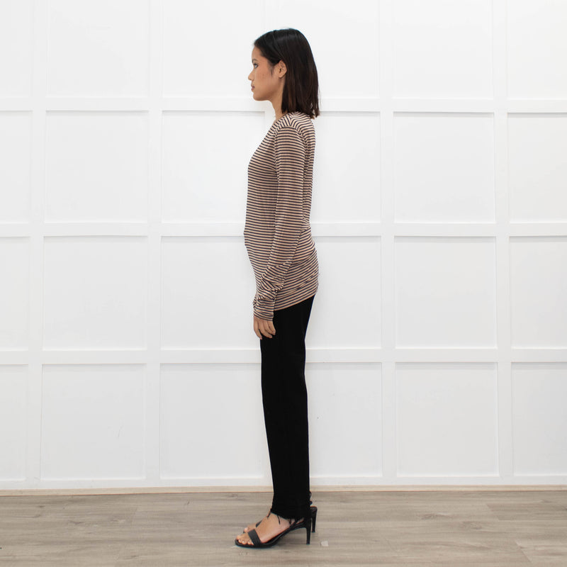 Max Mara Studio Beige Blue Striped Long Sleeve Top