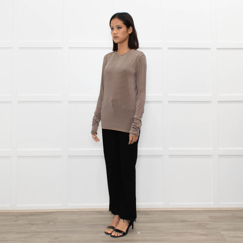 Max Mara Studio Beige Blue Striped Long Sleeve Top