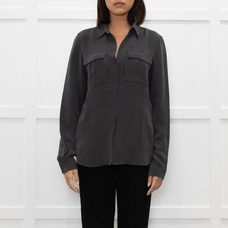 Joseph Grey Silk Front Pocket Shirt