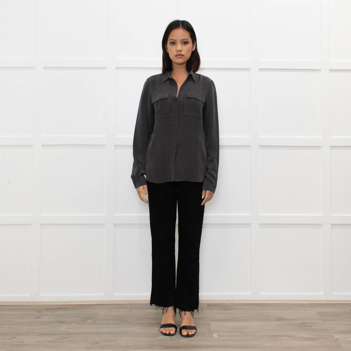 Joseph Grey Silk Front Pocket Shirt
