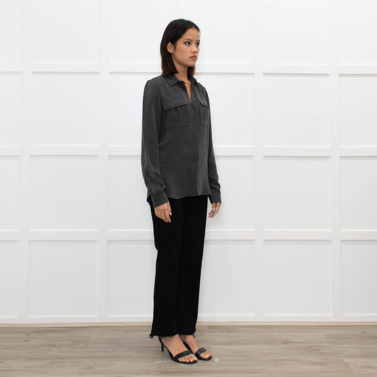 Joseph Grey Silk Front Pocket Shirt