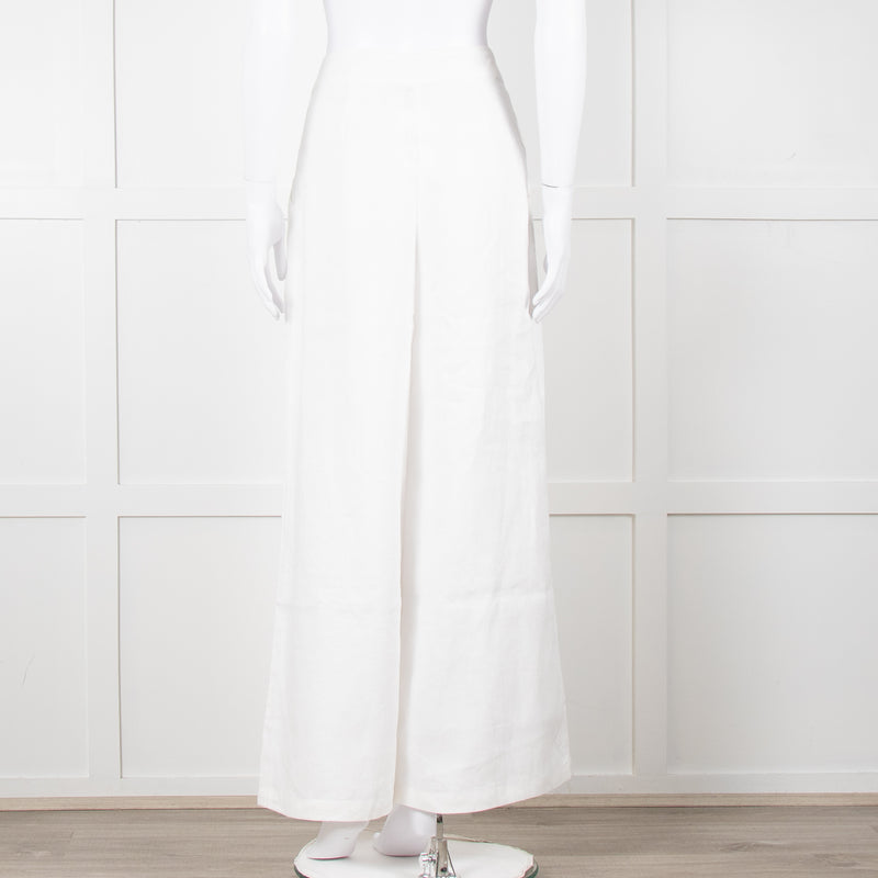 Cult Gaia White Linen Elasticated Waist Trousers