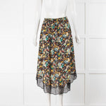 Zadig & Voltaire Black Multicolour Print Lace Trim Midi Skirt