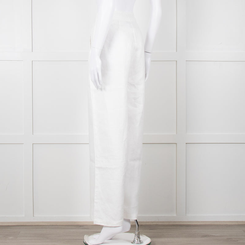 Cult Gaia White Linen Elasticated Waist Trousers